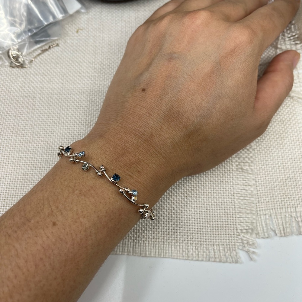 Vintage Vine CZ Bracelet Blue & Clear Stones | 7.25" - Picture 4 of 17